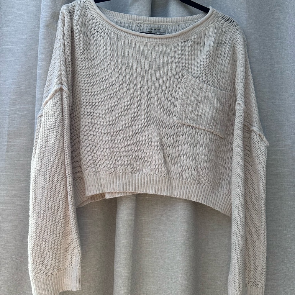 American Eagle Outfitters Women's Beige Cropped Sweater